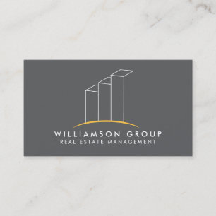 Real Estate, Architect, Building Logo on Grey Business Card