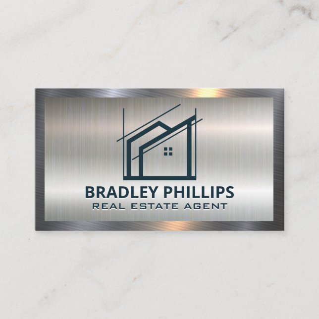 Real Estate  | Architect Line Art | Metallic Business Card (Front)