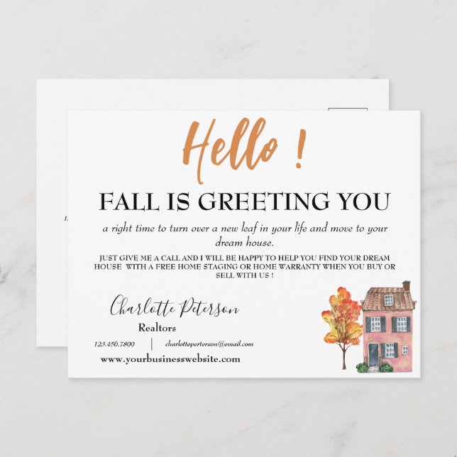 Real Estate Autumn Fall Marketing Farming  Postcard (Front/Back)