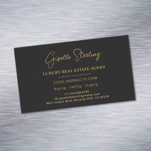 Real Estate Black Gold Script Luxury Professional Magnetic Business Card