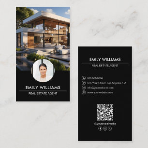 Real Estate Black Photo QR Code Social Media Business Card