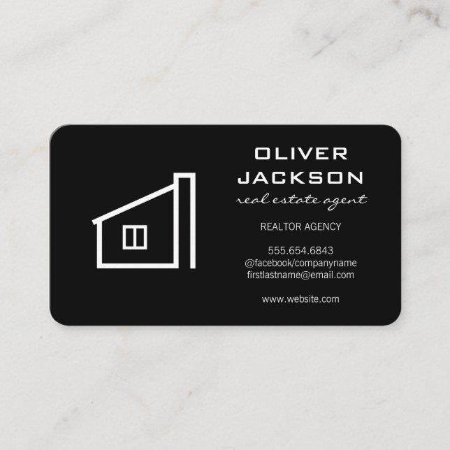 Real Estate Black White Business Card (Front)