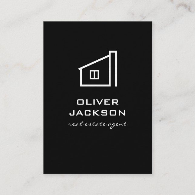 Real Estate Black White Business Card (Front)