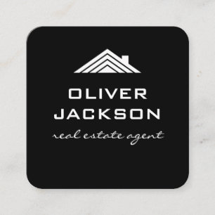Real Estate Black White Rooftop Realtor Square Business Card