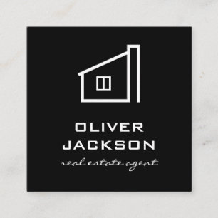 Real Estate Black White Square Business Card