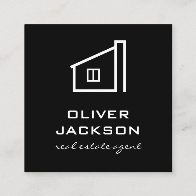 Real Estate Black White Square Business Card (Front)