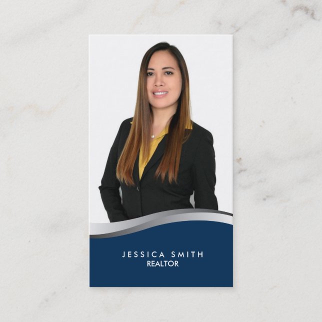 Real Estate Blue w/silver swoosh business card (Front)