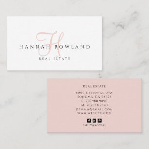 Real Estate Blush Pink Script Monogram Name  Business Card