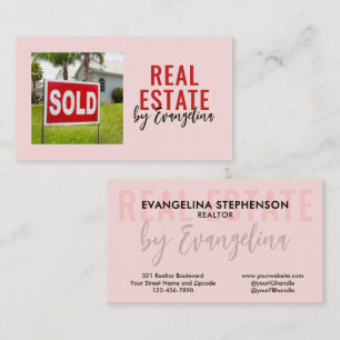 REAL ESTATE Blush Pink Script Photo Realtor Business Card