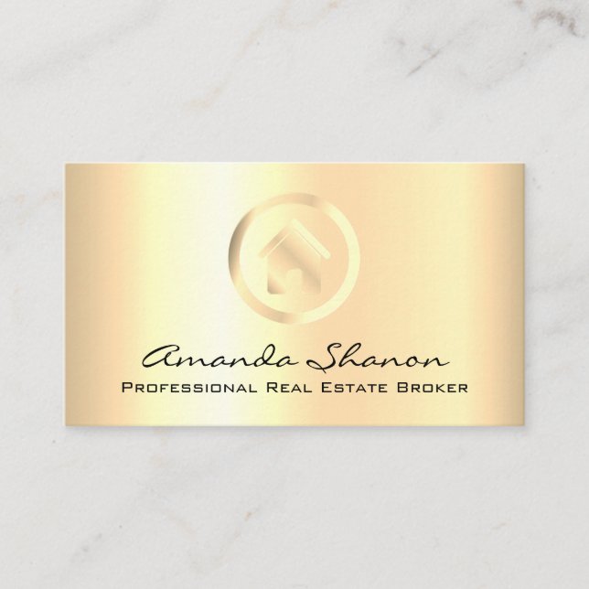 Real Estate Broker Agent Modern Black Gold House  Business Card (Front)