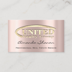 Real Estate Broker Agent Rose Gold Logo Custom Bu Business Card