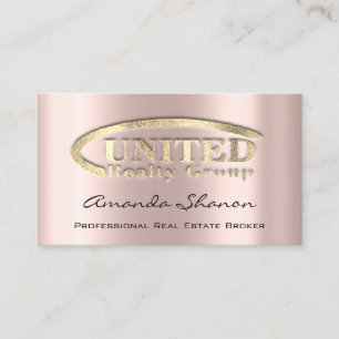  Real Estate Broker Agent Rose Gold Logo Custom Business Card