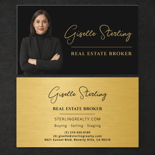 Real Estate Broker Black Gold Luxury Metallic Business Card (Creator Uploaded)