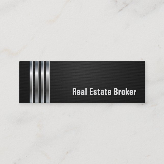 Real Estate Broker - Black Silver Stripes Mini Business Card (Front)