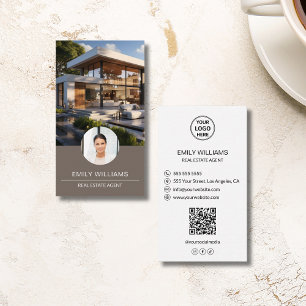 Real Estate Broker Custom Logo Photo QR Code Business Card