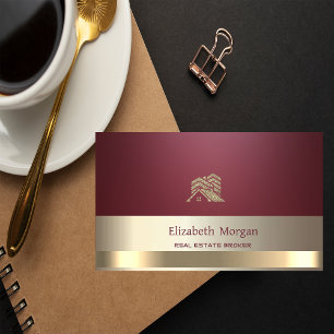 Real Estate Broker Glitter House Roof Burgundy Business Card