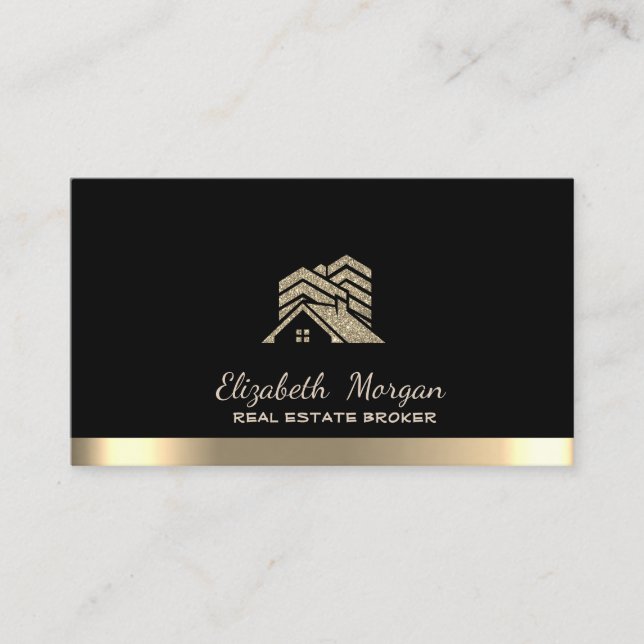 Real Estate Broker House Roof Building Black Business Card (Front)