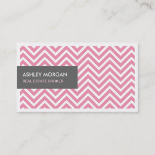 Real Estate Broker - Light Pink Chevron Zigzag Business Card