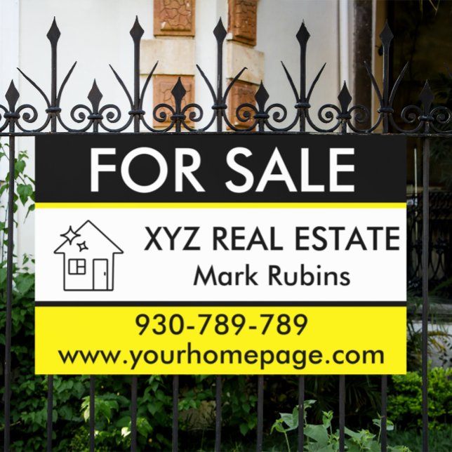 Real Estate Broker Logo Marketing For Sale Custom  Banner (black and yellow real estate for sale banner)