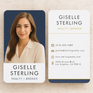 Real Estate Broker Navy Blue Gold  Business Card