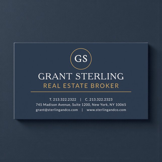 Real Estate Broker Navy Blue Gold Luxury Business Card (Creator Uploaded)