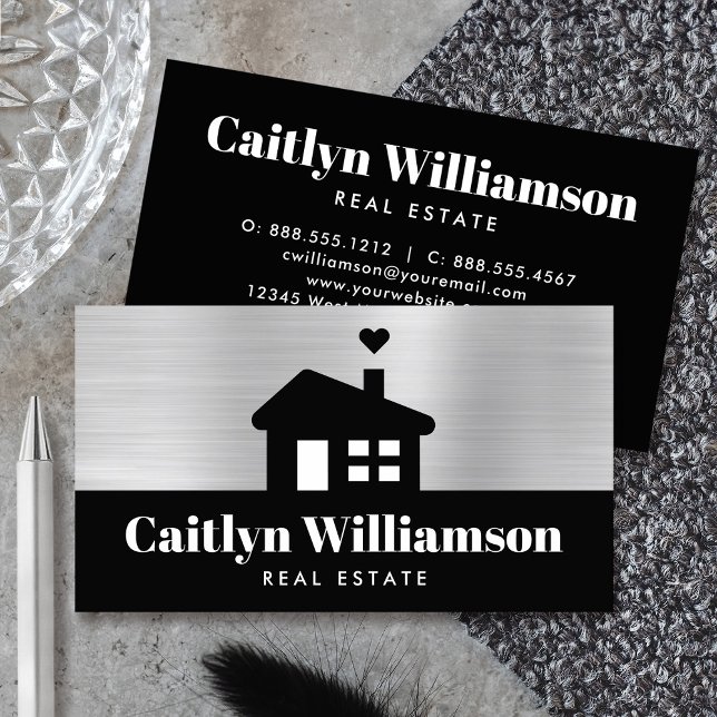Real Estate Broker Professional Modern House Black Business Card (Creator Uploaded)