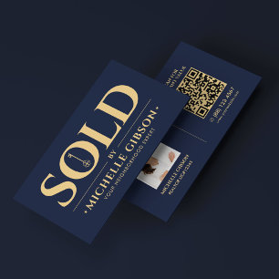 Real Estate Broker Realtor Photo QR Dark Navy Blue Business Card
