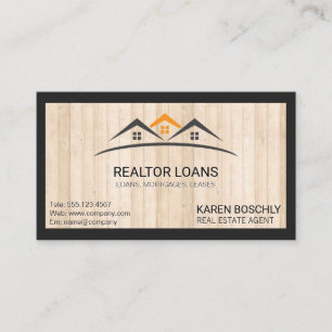 Real Estate   Buildings Icon   Wood Trim   Border Business Card