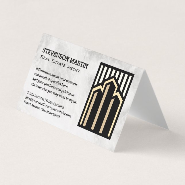 Real Estate Buildings Logo | Marble Business Card (Front)