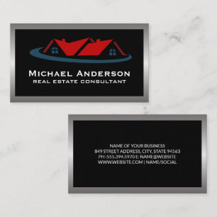 Real Estate Buildings Logo   Metal Border Business Card