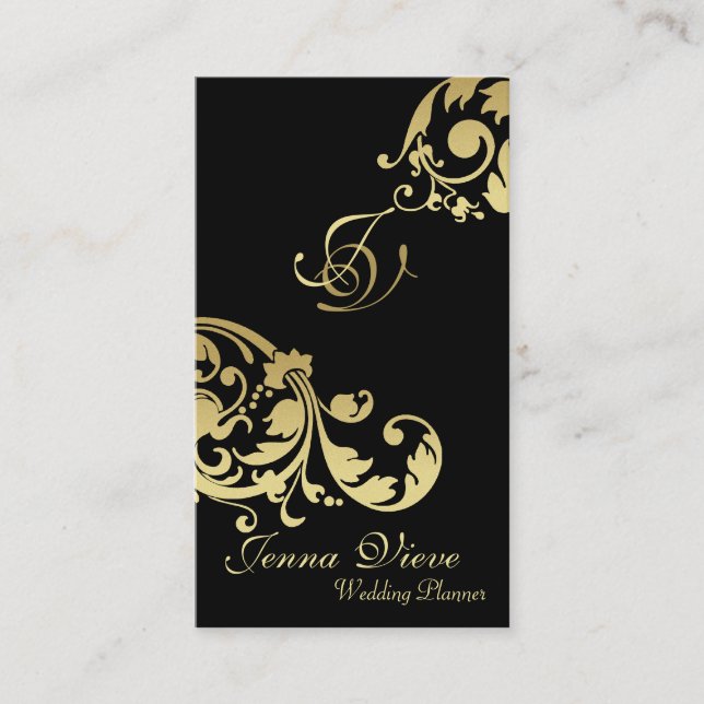 Real Estate Business Card Monogram Black & Gold (Front)