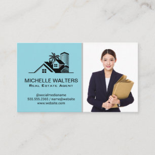 Real Estate Business Woman   Gold Metallic Border Card
