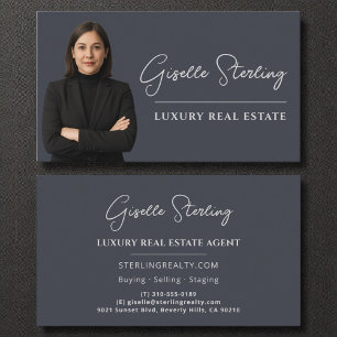 Real Estate Charcoal Grey Script Luxury  Business Card