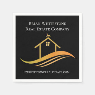 Real Estate Chic Black Gold Custom Open House Napkin