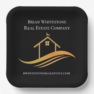 Real Estate Chic Black Gold Custom Open House Paper Plate