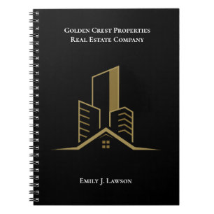 Real Estate Chic Black Gold Personalised Realtor Notebook