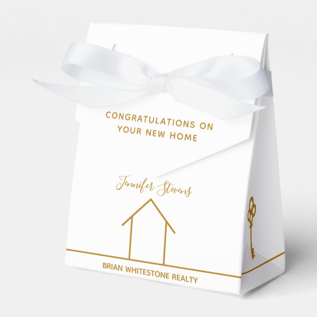 Real Estate Chic Gold White Congratulations Home Favour Box (Front Side)