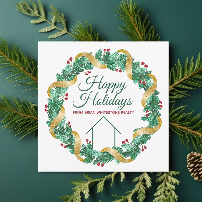 Real Estate Company Christmas Elegant Custom Holiday Card (Creator Uploaded)