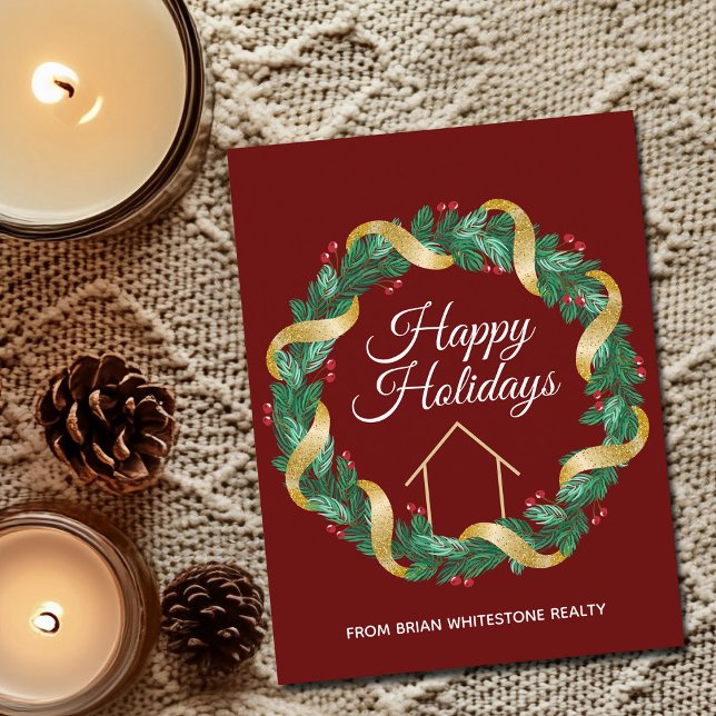 Real Estate Company Christmas Elegant Custom Red Holiday Postcard (Creator Uploaded)