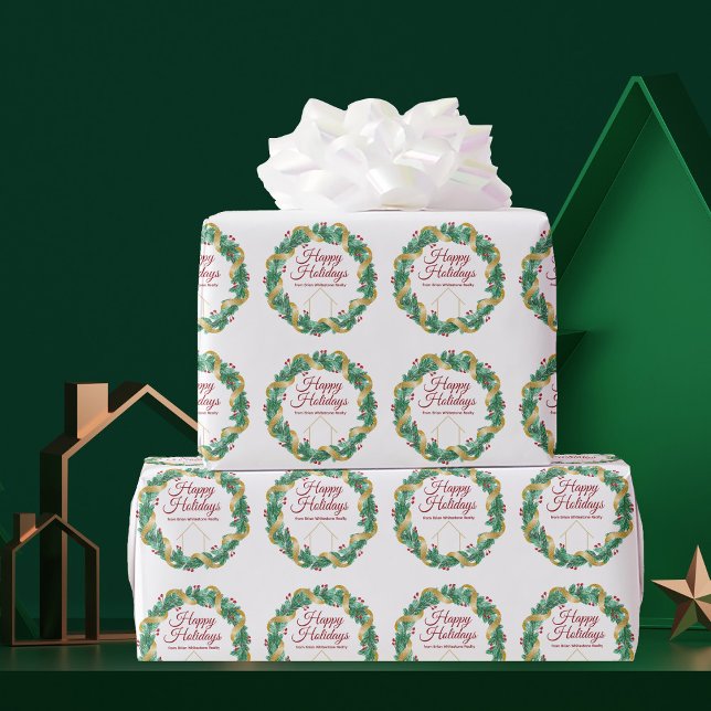 Real Estate Company Custom Chic Holiday Wreath Wrapping Paper (Creator Uploaded)