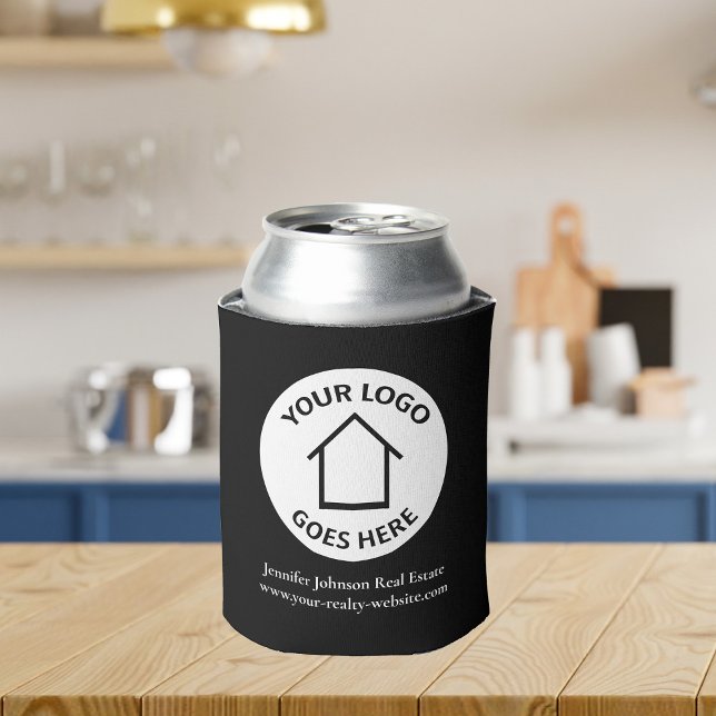 Real Estate Company Custom Logo Black White Realty Can Cooler (Creator Uploaded)