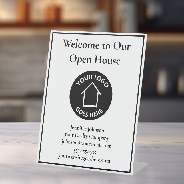 Real Estate Company Custom Logo Open House Welcome Pedestal Sign (Creator Uploaded)