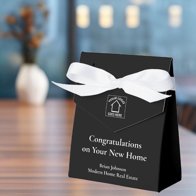 Real Estate Company Customised Logo Black White Favour Box (Creator Uploaded)