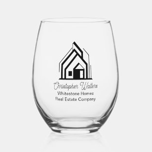 Real Estate Company Customized Realtor Logo Stemless Wine Glass