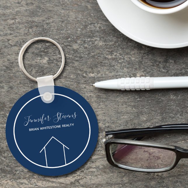 Real Estate Company Elegant Blue Custom Realtor Key Ring (Creator Uploaded)