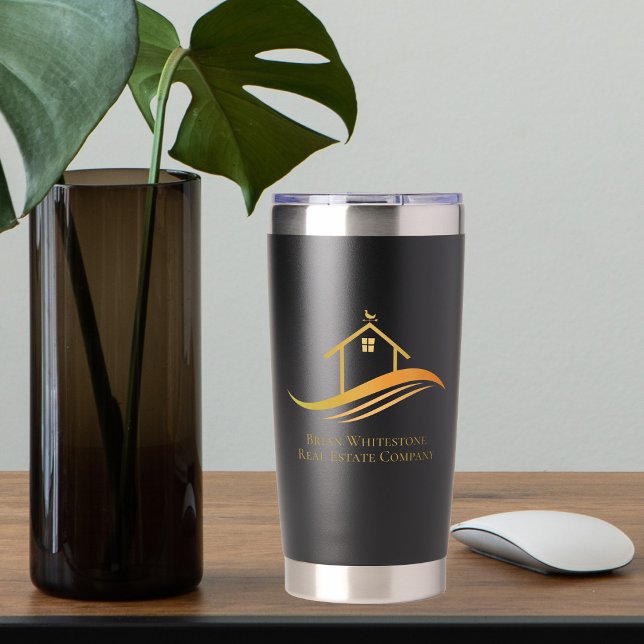 Real Estate Company Gold House Logo Custom Realtor Insulated Tumbler (Creator Uploaded)