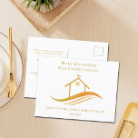 Real Estate Company Gold House Logo Custom Realtor Postcard<br><div class="desc">This chic real estate company postcard is custom made with your realty company and agent name. These elegant gold realtor postcards feature a pretty house with a weather vane on top and sleek curves underneath for a professional conference. Personalise this modern business marketing item with your own information.</div>