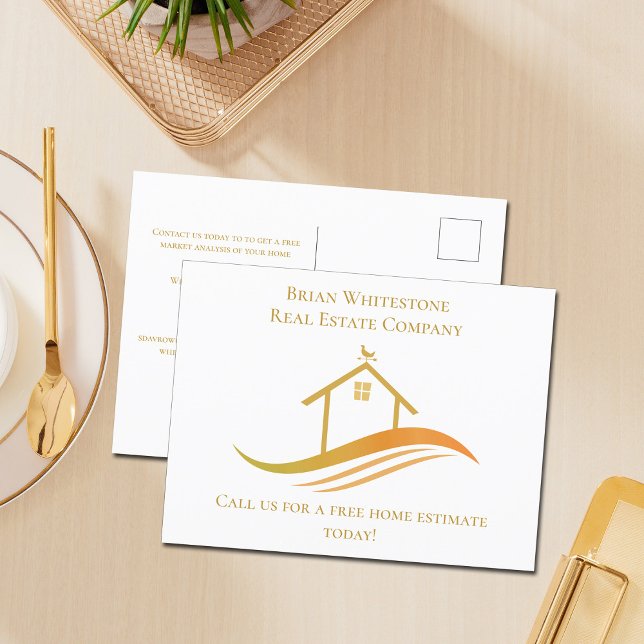 Real Estate Company Gold House Logo Custom Realtor Postcard (Creator Uploaded)