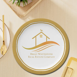Real Estate Company Gold Open House Customisable Paper Plate