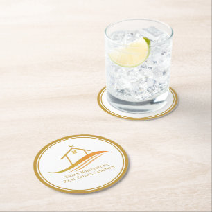Real Estate Company Gold Open House Customisable Round Paper Coaster
